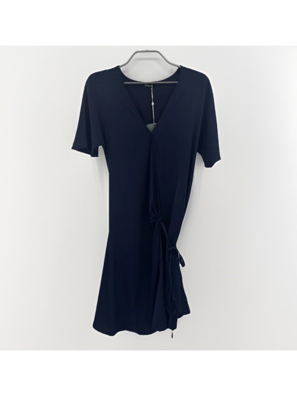 Quince Stretch Silk Wrap Dress size M Women's in Navy Blue Short Sleeve Mini